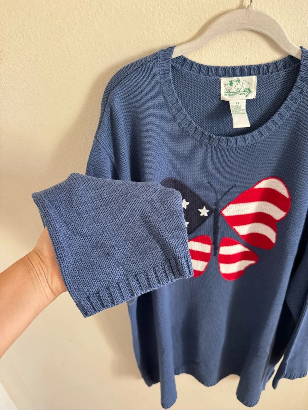 Quacker Factory Stars & Stripes Butterfly Sweater USA Flag Patriotic 2X